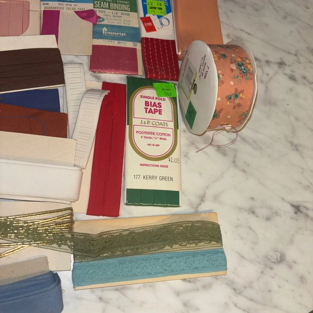 Vintage Sewing Notions Lot Bias Tape Seam Binding Rick Rack Lace J&P Coats Talon